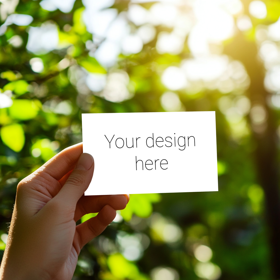 Woman holding a blank card mockup psd
