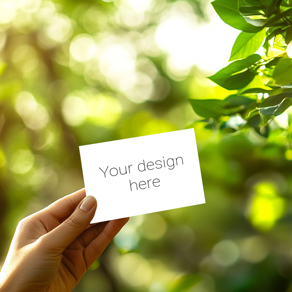 Woman's hand holding a blank card mockup psd