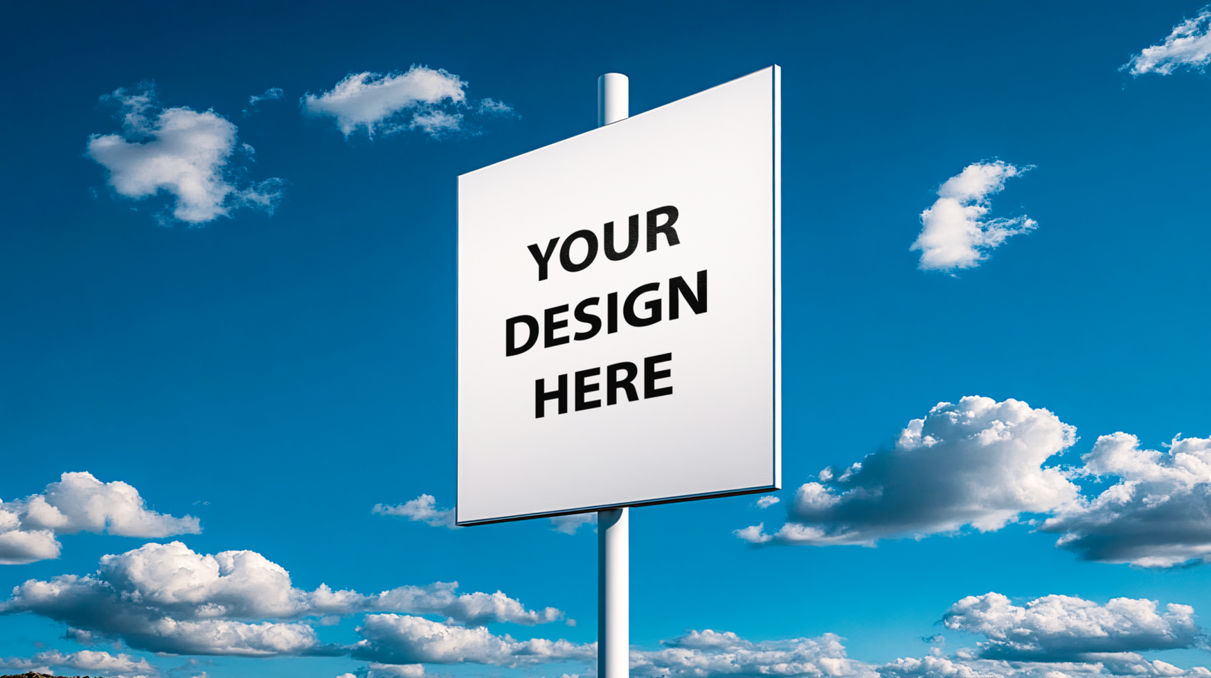 Blank square banner mockup against blue sky psd