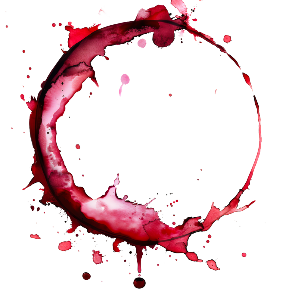 Watercolor Red Wine Stain in Circle Shape Isolated on Transparent Background png
