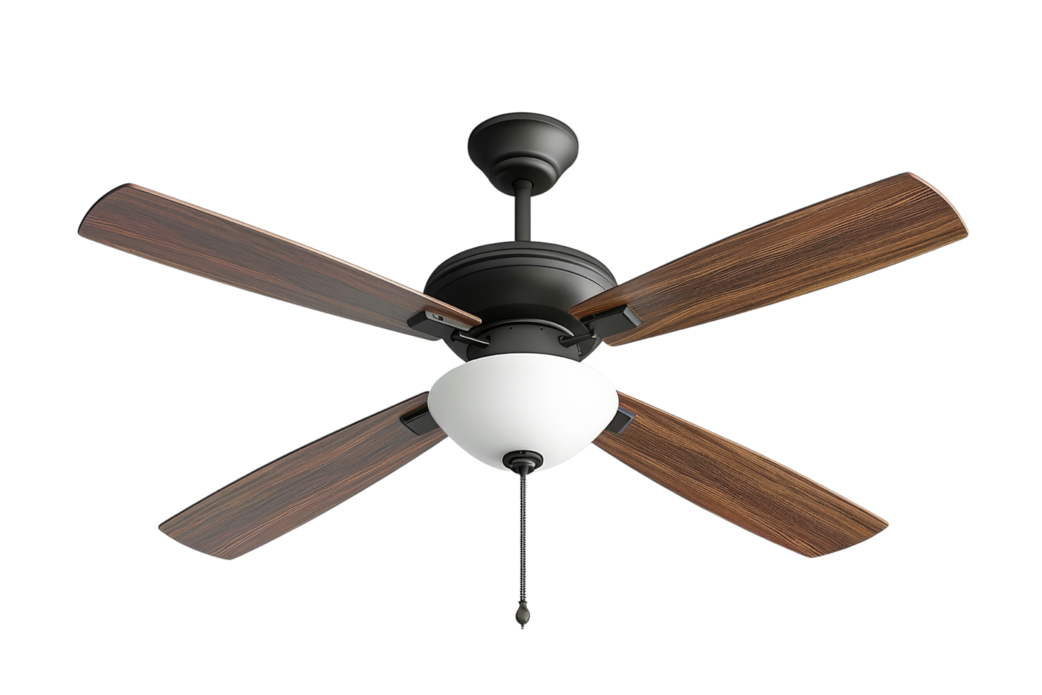 Ceiling fan with wooden blades and light png