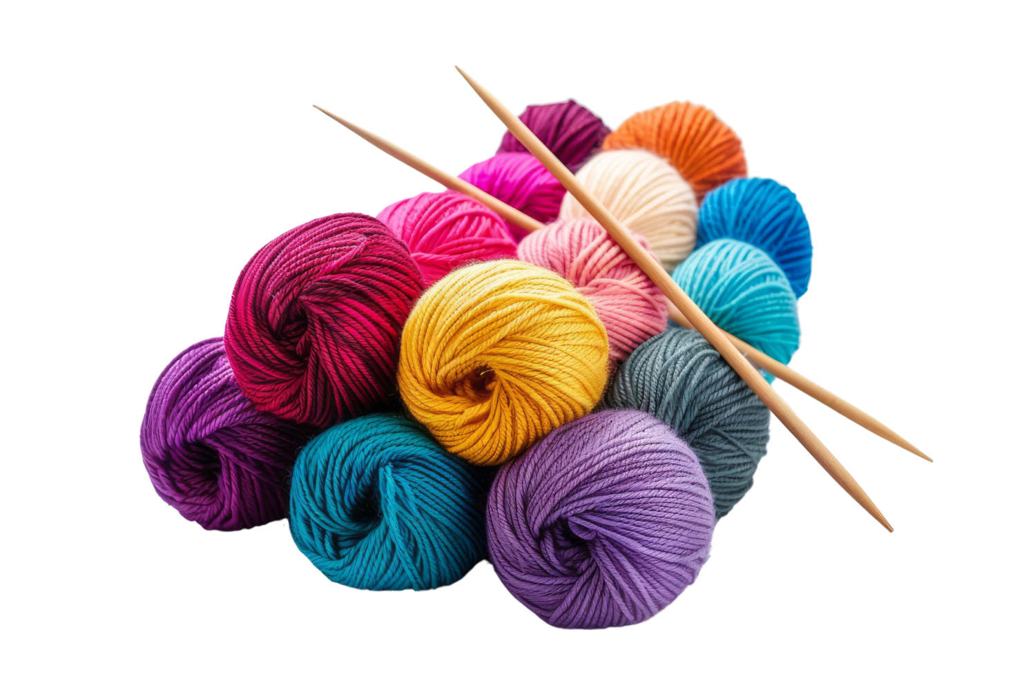 Colorful Yarn Balls and Knitting Needles png