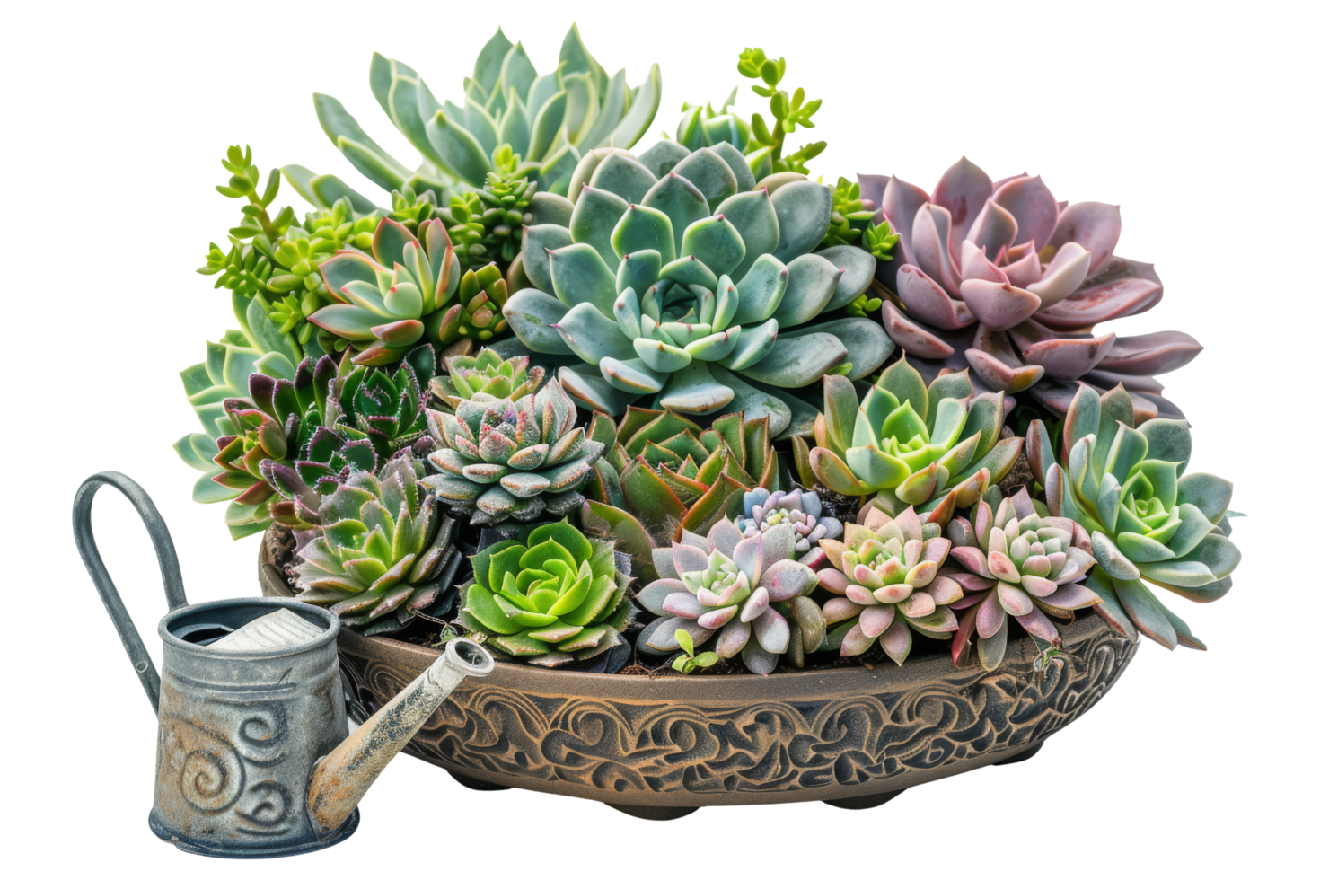 Succulents in Pot with Watering Can png