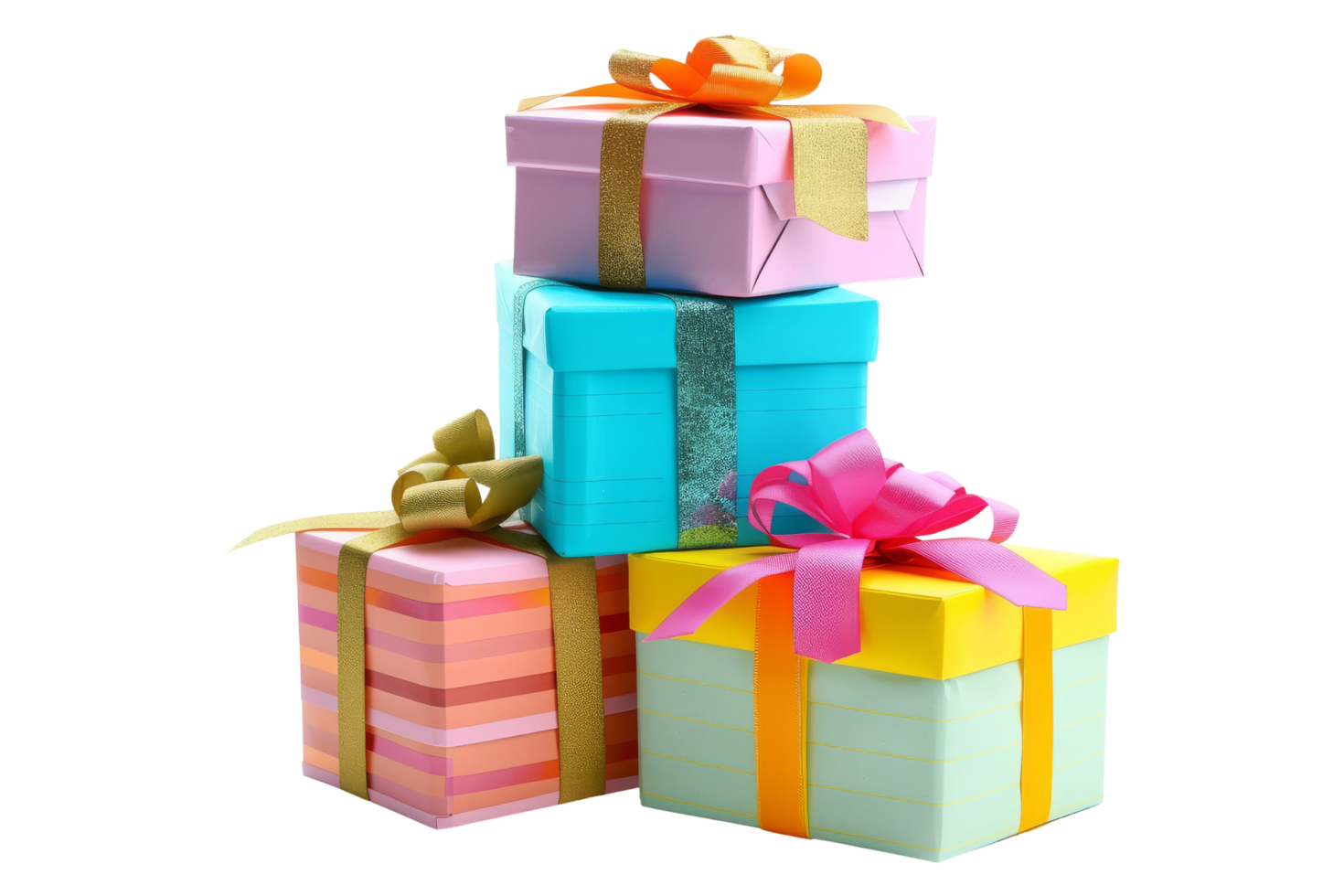 Stack of Colorful Gift Boxes with Ribbons png