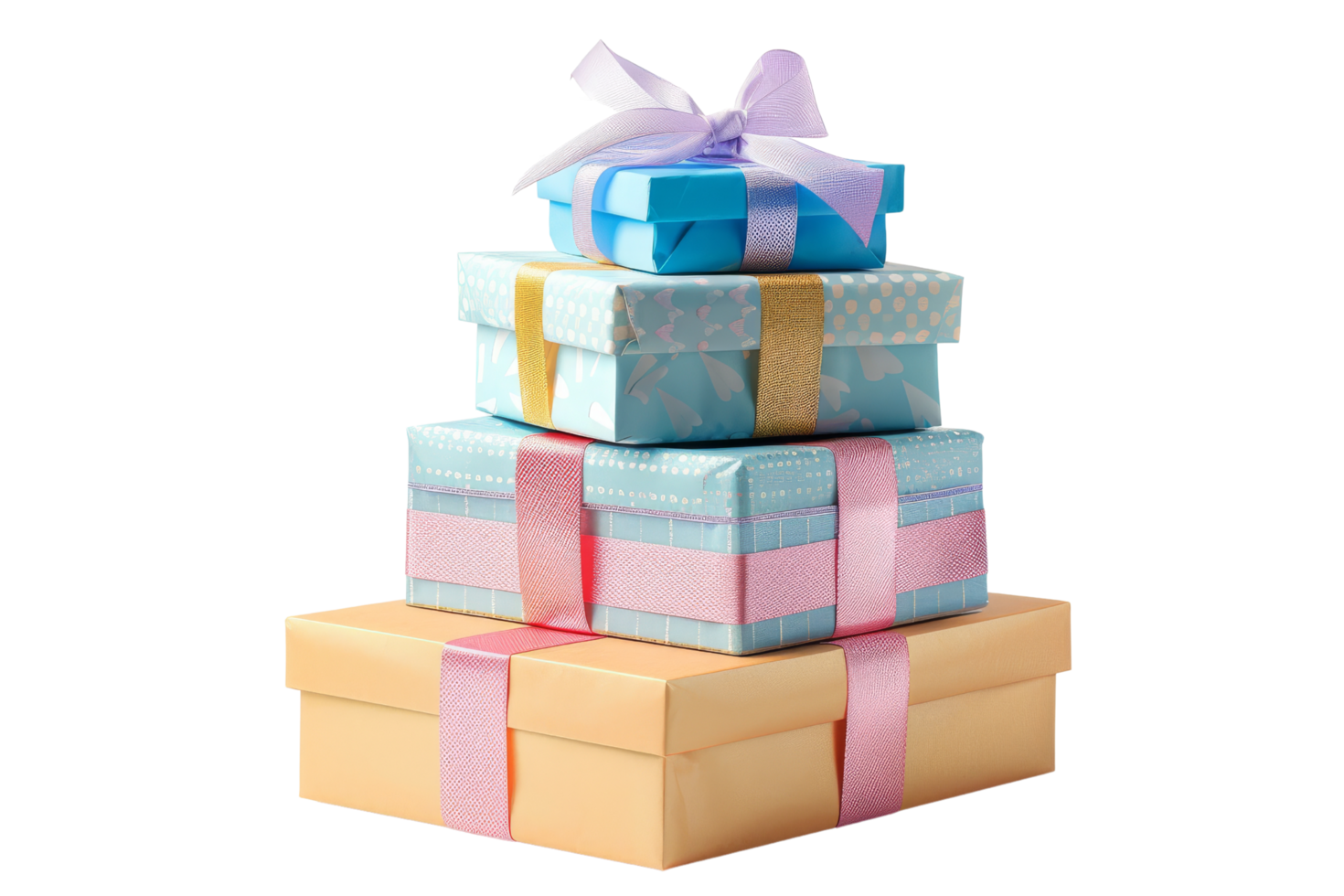 Stack of Gift Boxes with Pink and Gold Ribbons png
