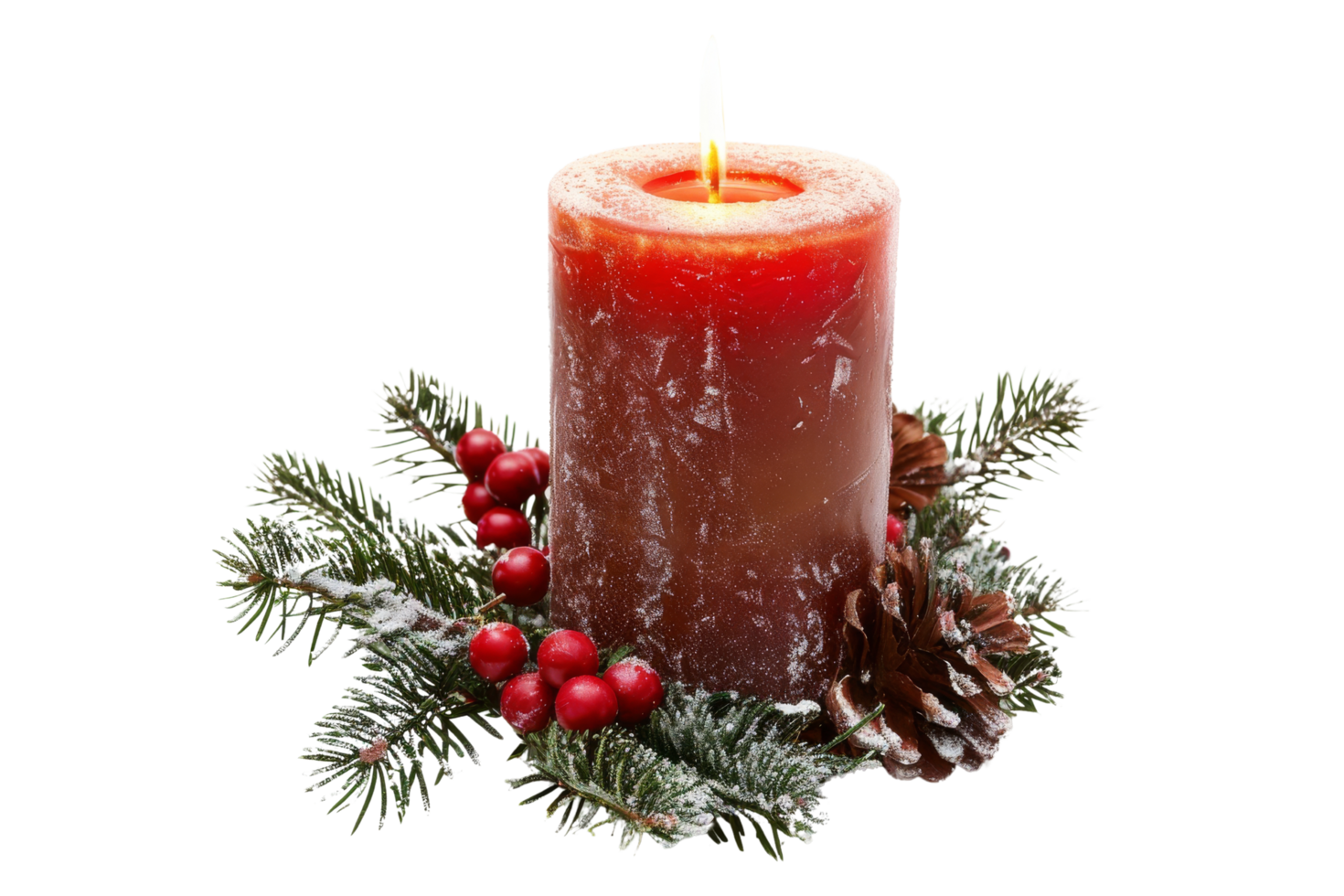 Christmas Candle With Pine Branches and Berries png