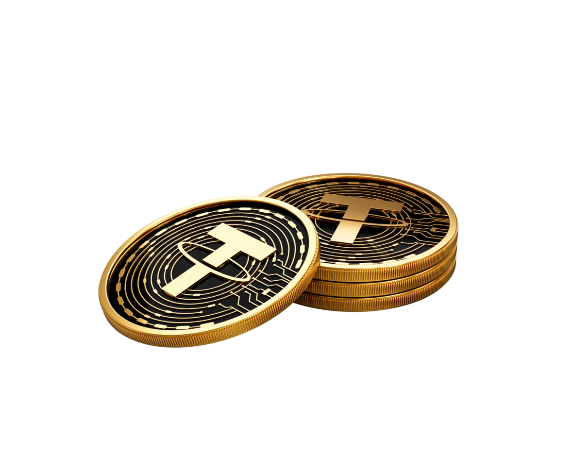 3d Stack Of Golden Cryptocurrency Tether USDT Coins Stack 3d Illustration png