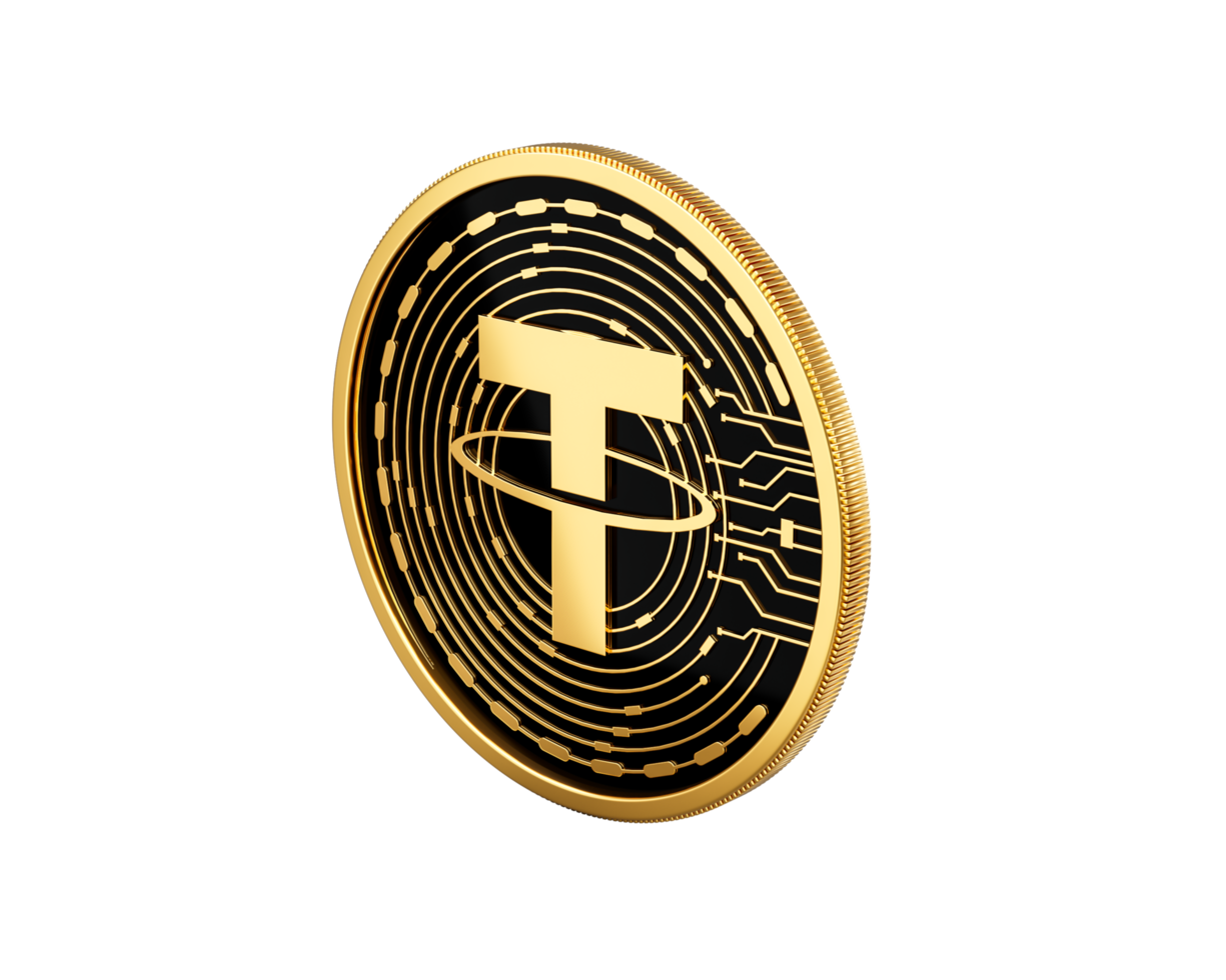 3d Golden And Black Rounded Cryptocurrency Tether USDT Coin 3d Illustration png