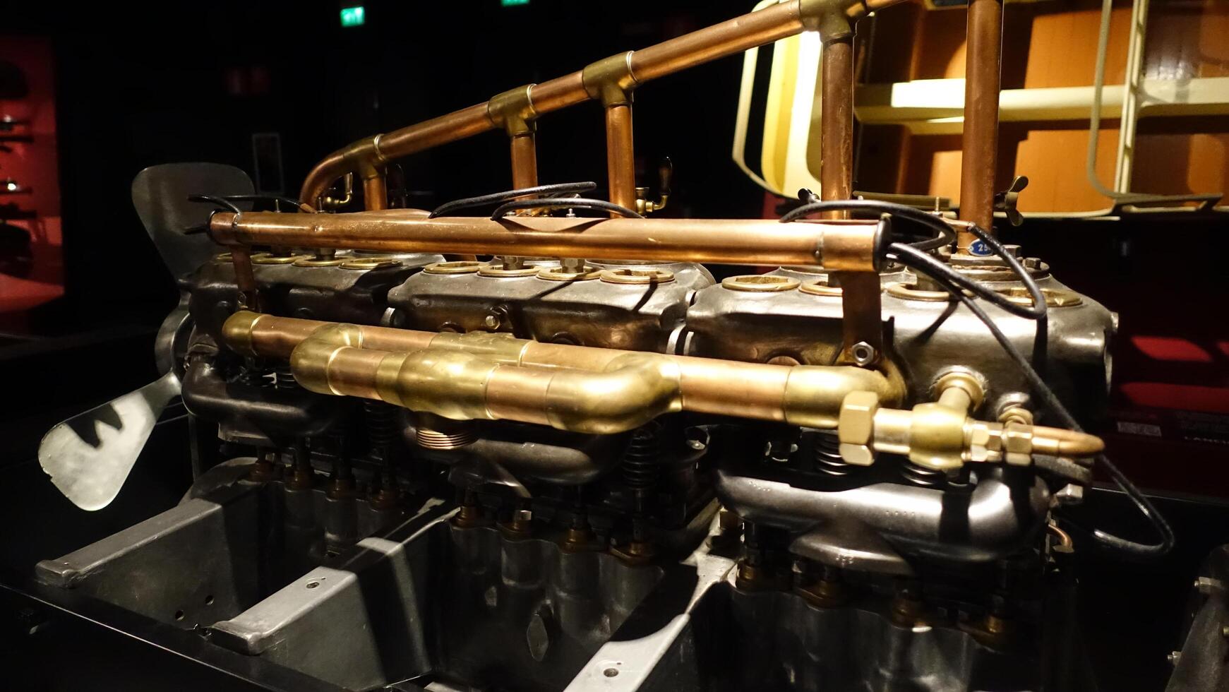 Turin, Italy - June 20, 2021. Ancient restored mechanical parts used for cars, at the automobile museum. photo