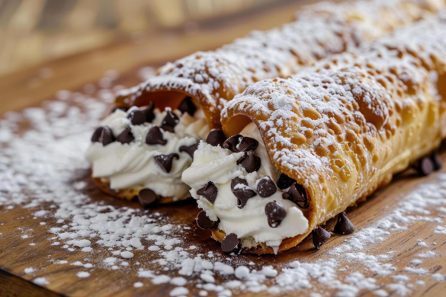 A cannoli is a crispy pastry shell filled with sweet, creamy ricotta photo