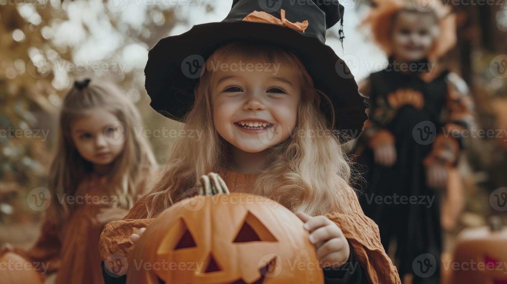 Little kids in costume celebrating halloween photo