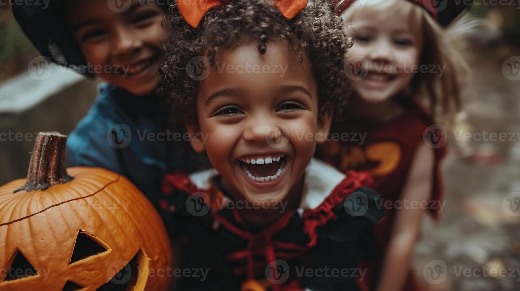 Little kids in costume celebrating halloween photo