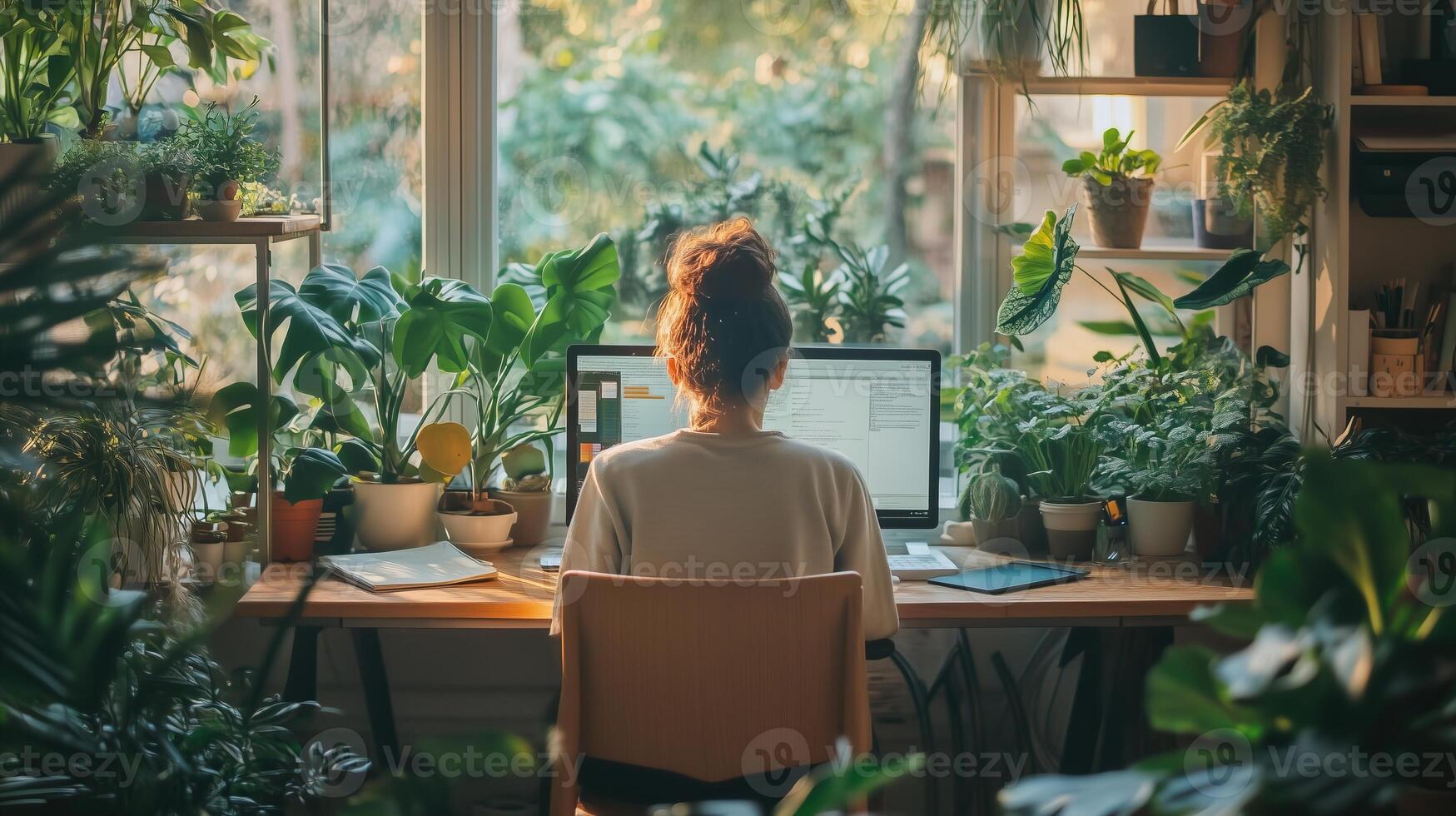 Serenity at work individual working in a cozy photo