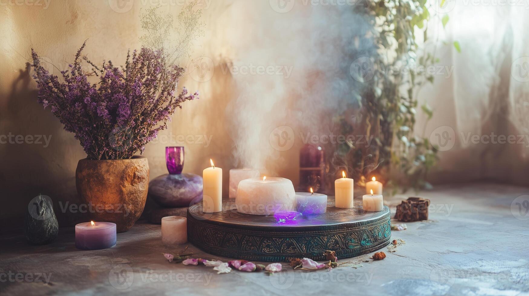 Beautiful esoteric and mystical altar for meditation photo