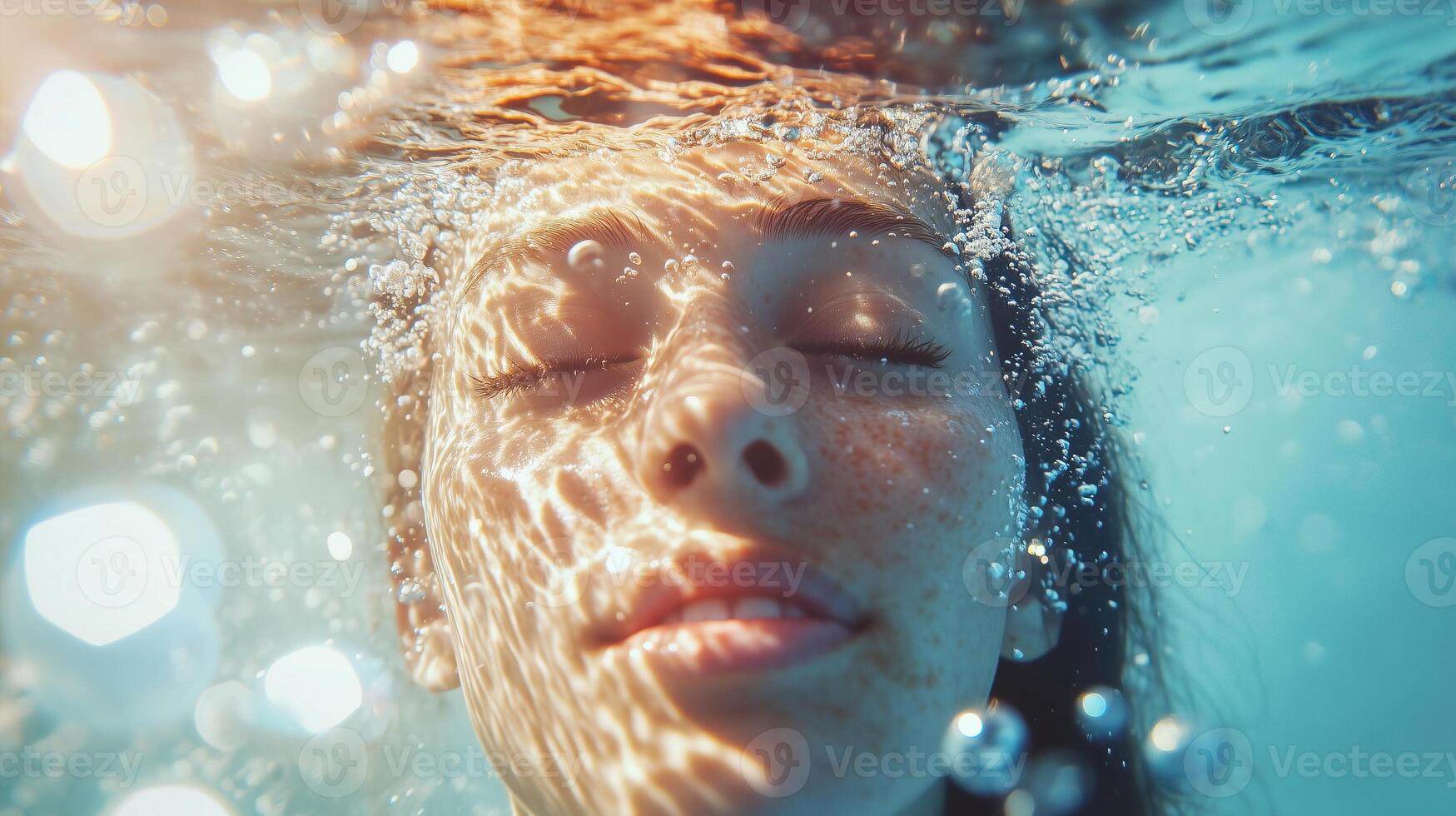 Abstract iridescent underwater swimming in the sun. photo