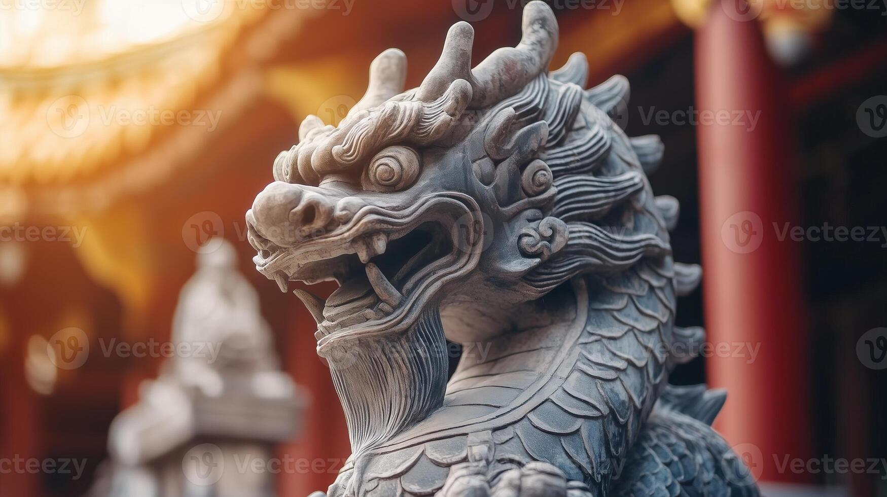 Chinese dragon statue in the temple. Chinese New Year. Asian gargoyle Thailand photo