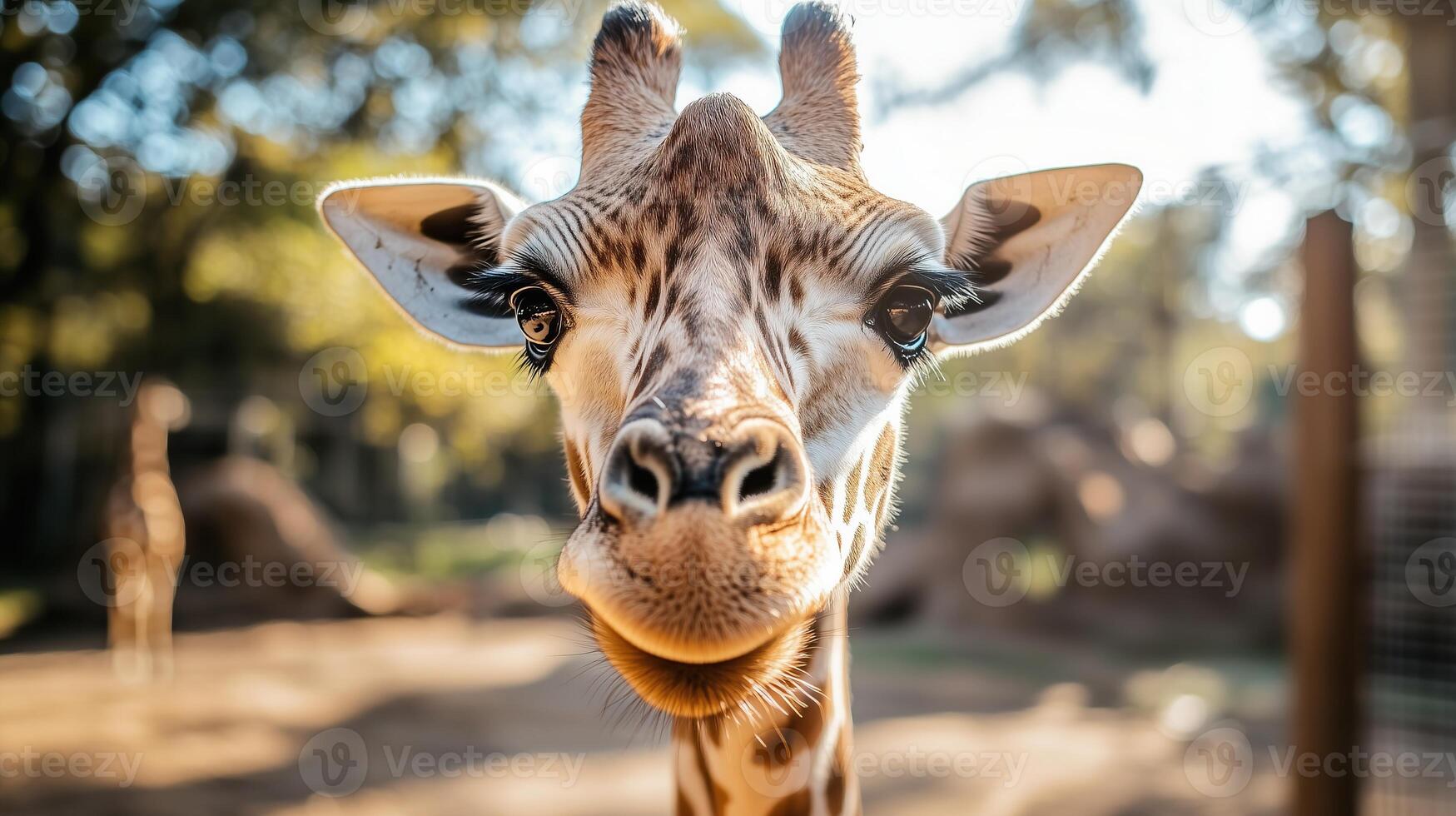 Closeup of a giraffe portrait at the zoo. photo