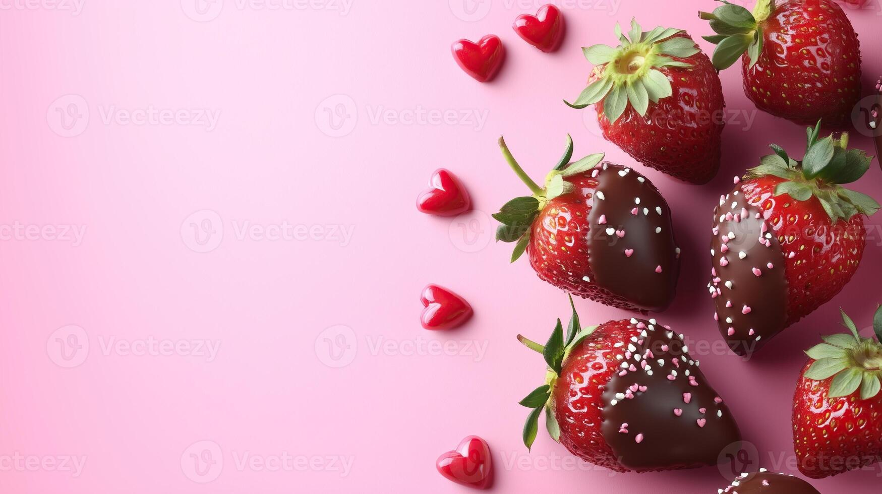 Chocolate covered strawberries. Decorative confection candy. photo