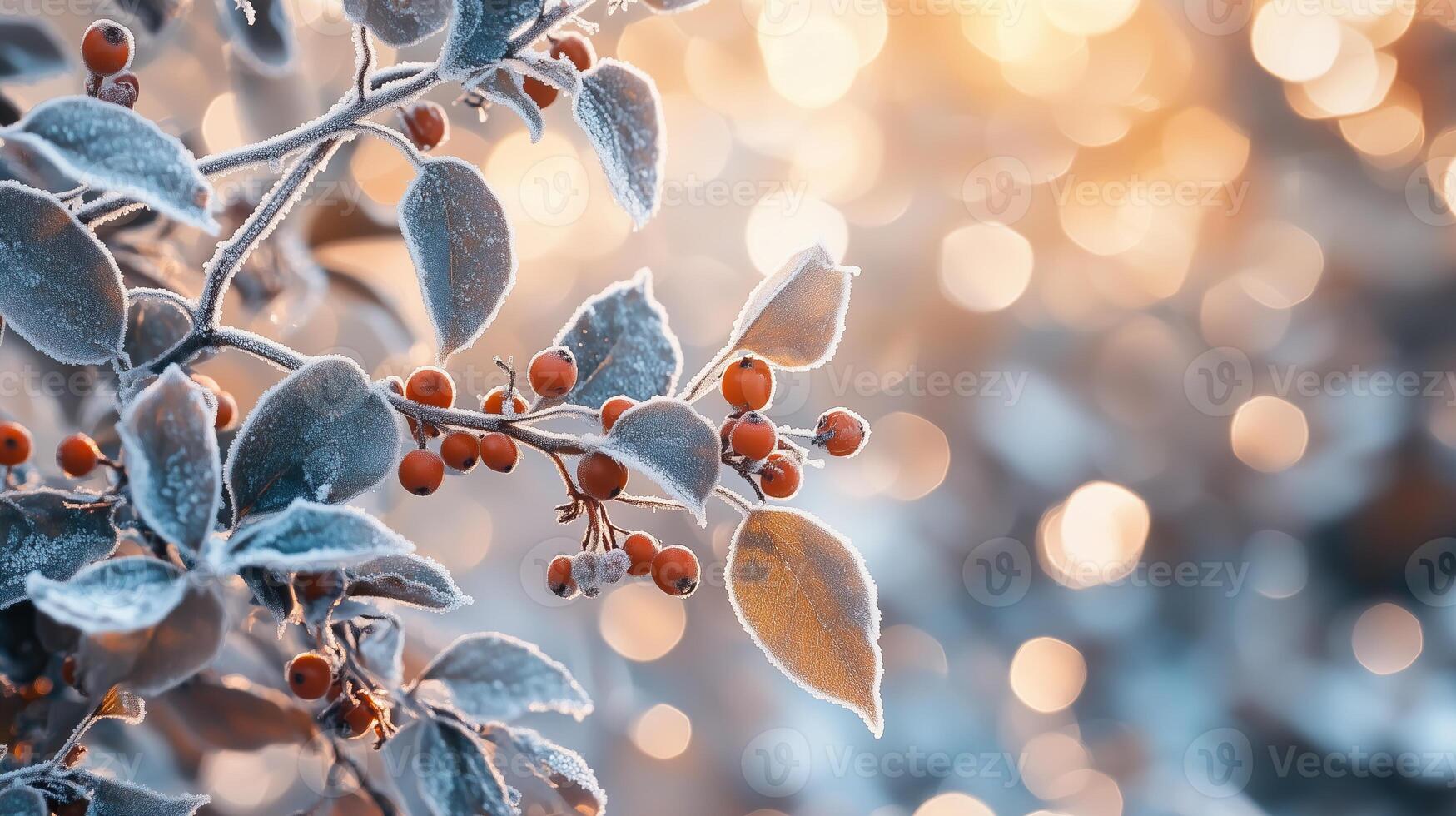 Closeup photograph of icy frost on tree branch photo