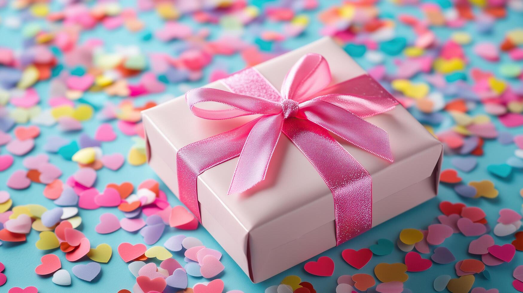 A beautifully wrapped gift box with a pink ribbon photo
