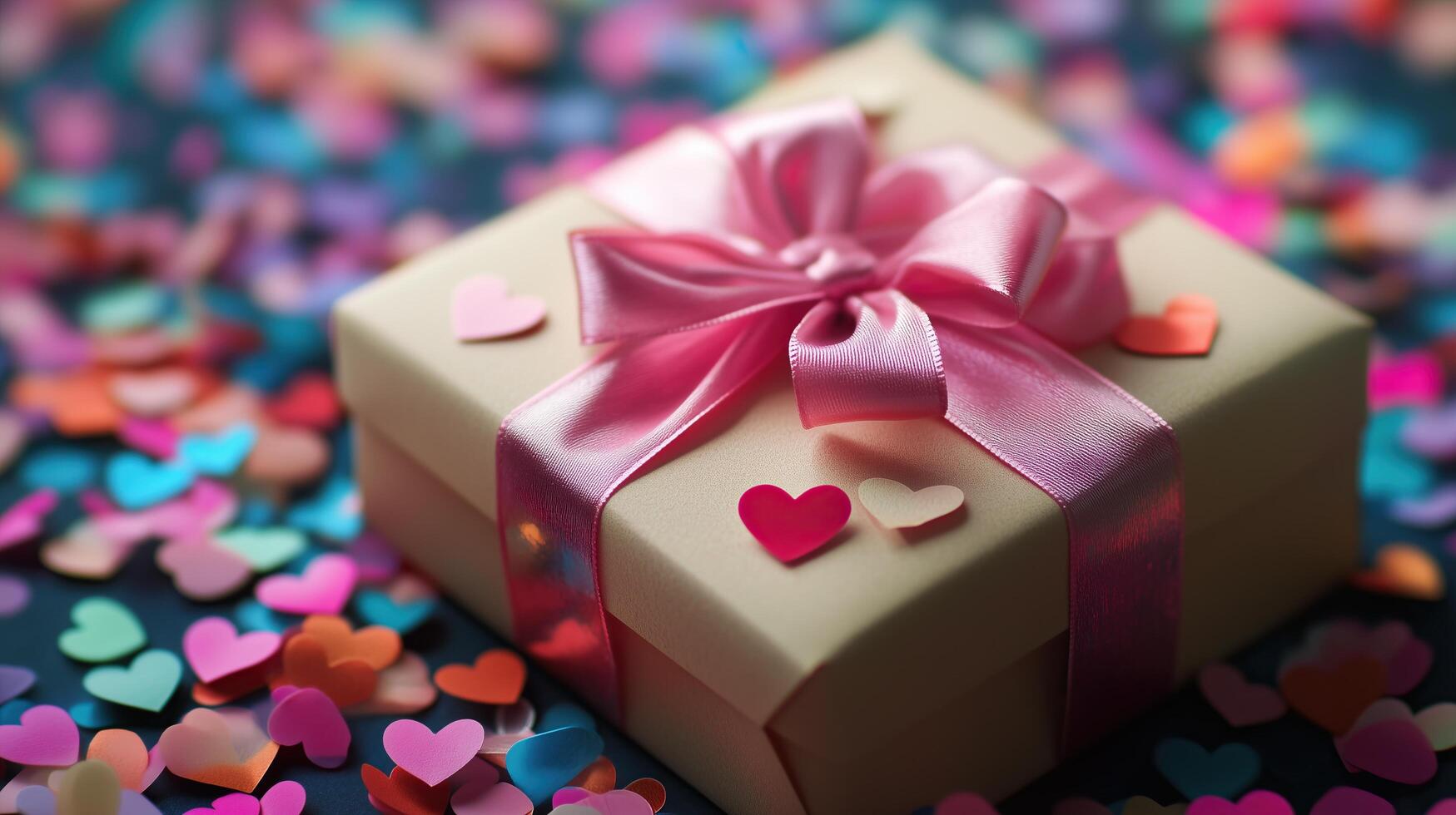 A beautifully wrapped gift box with a pink ribbon photo