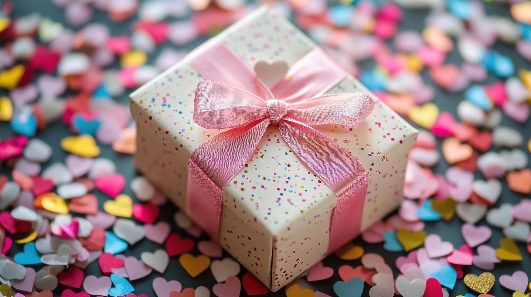 A beautifully wrapped gift box with a pink ribbon photo
