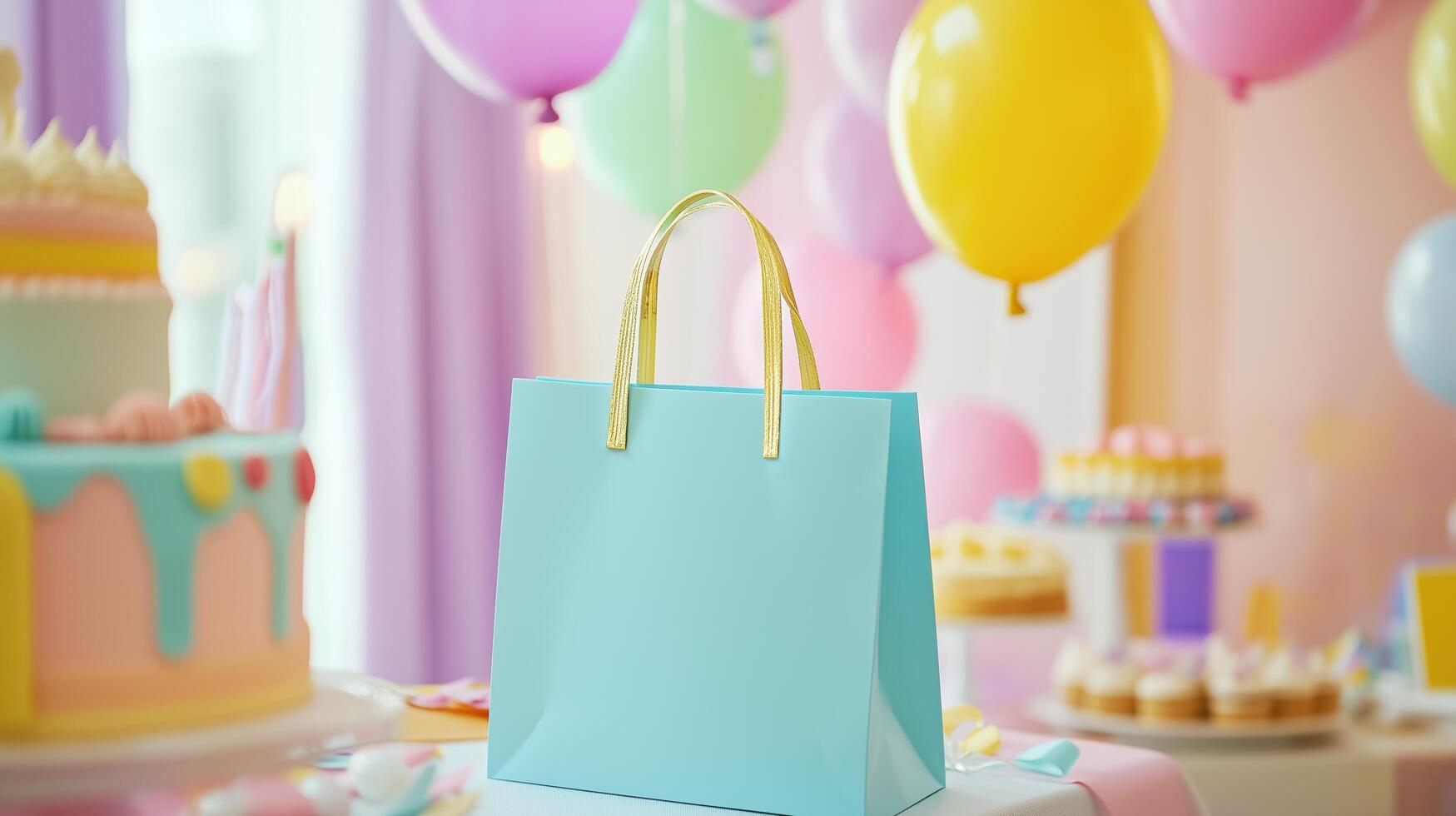 A pastel-colored gift bag on a table photo