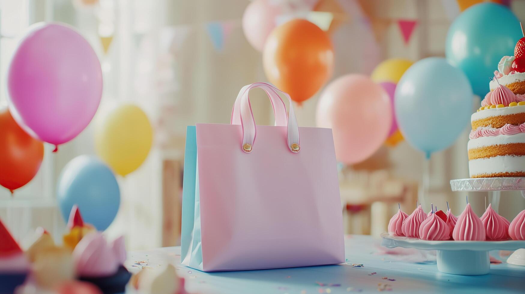 A pastel-colored gift bag on a table photo