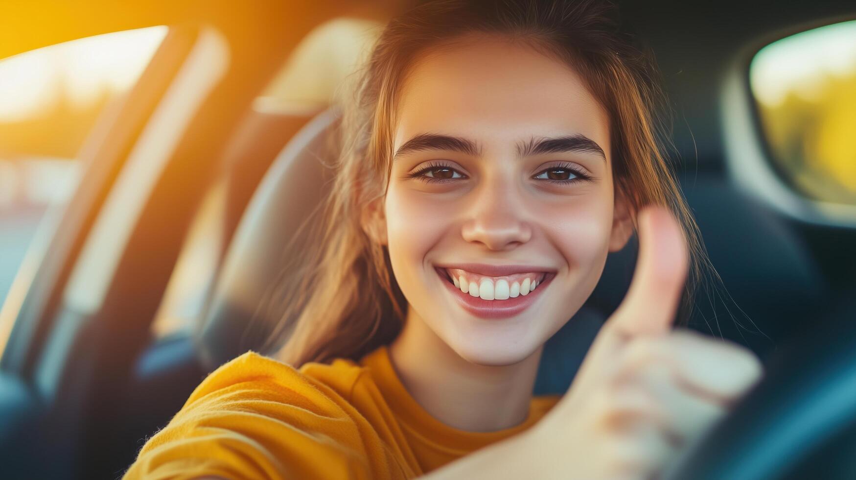 A happy young woman giving a thumbs up photo