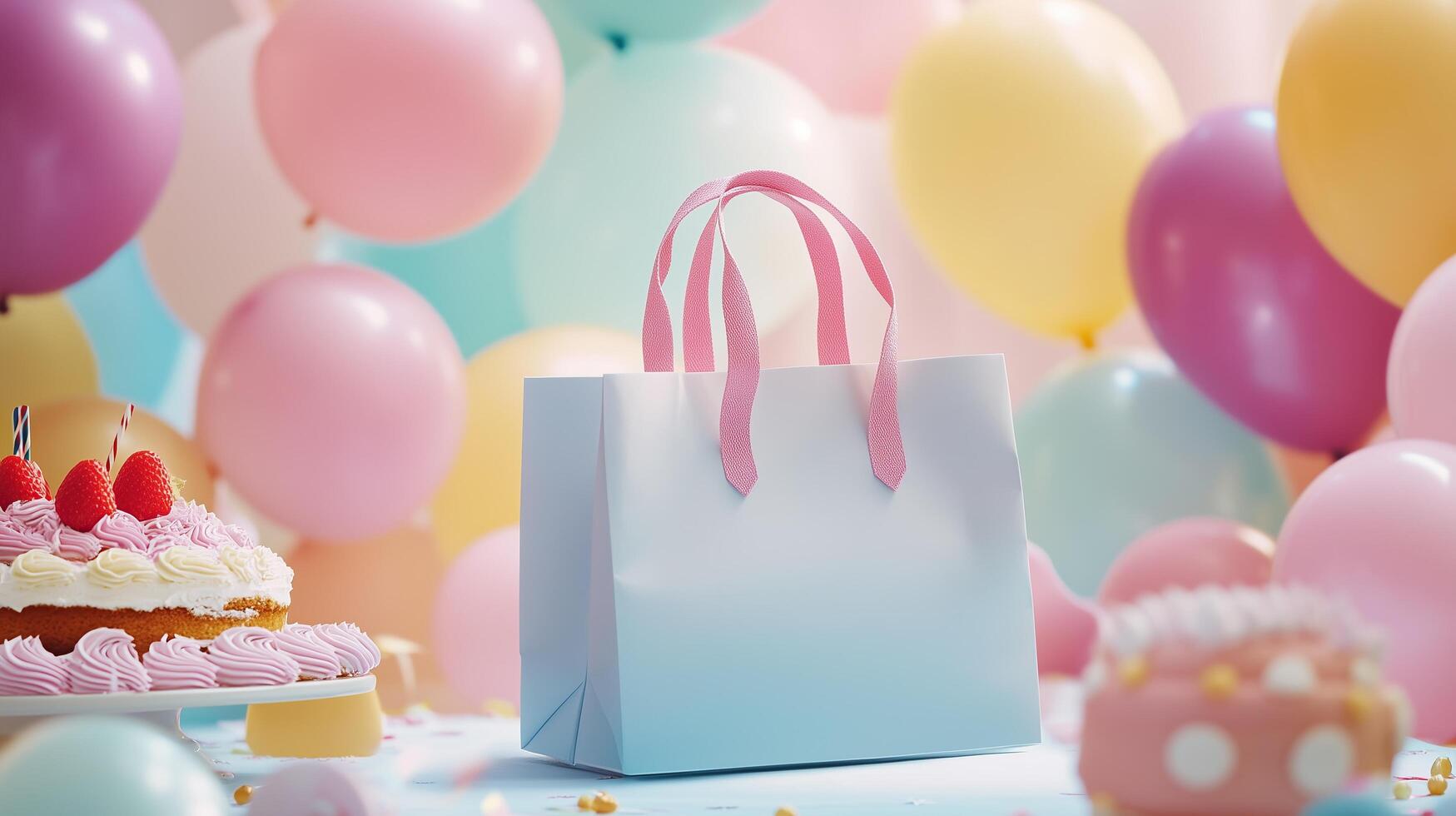 A pastel-colored gift bag on a table photo