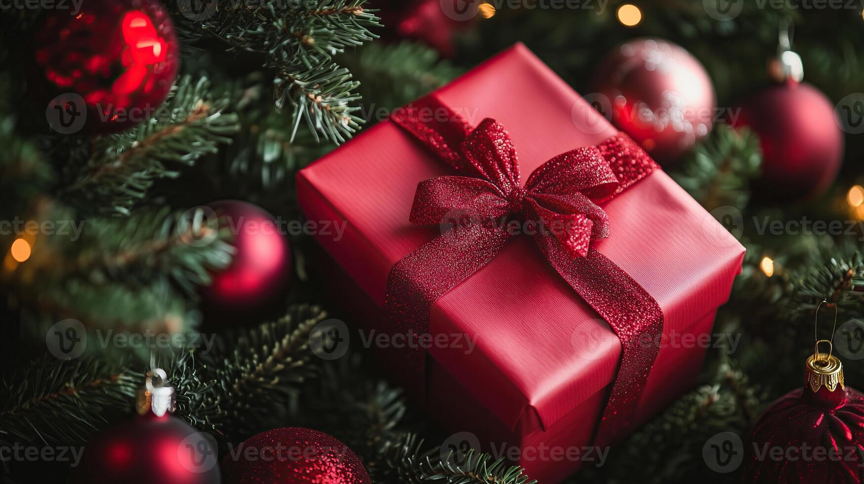 Close-up of a red gift box with a bow photo