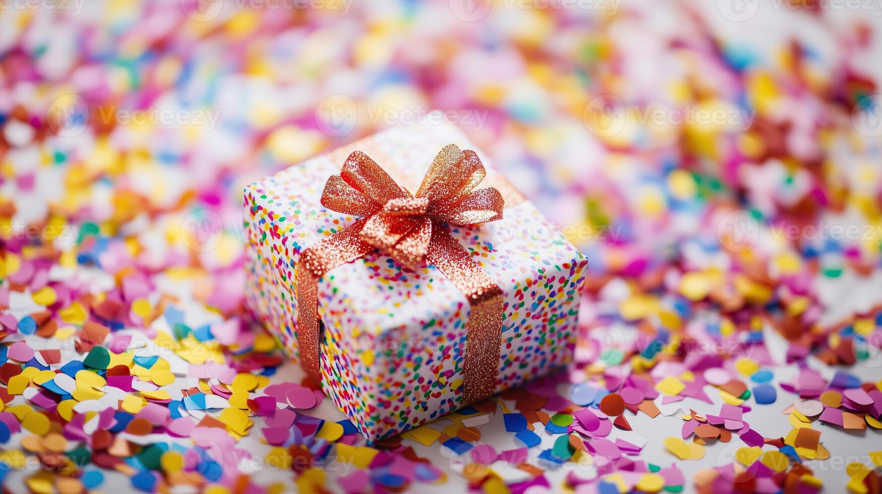 A brightly wrapped gift box photo
