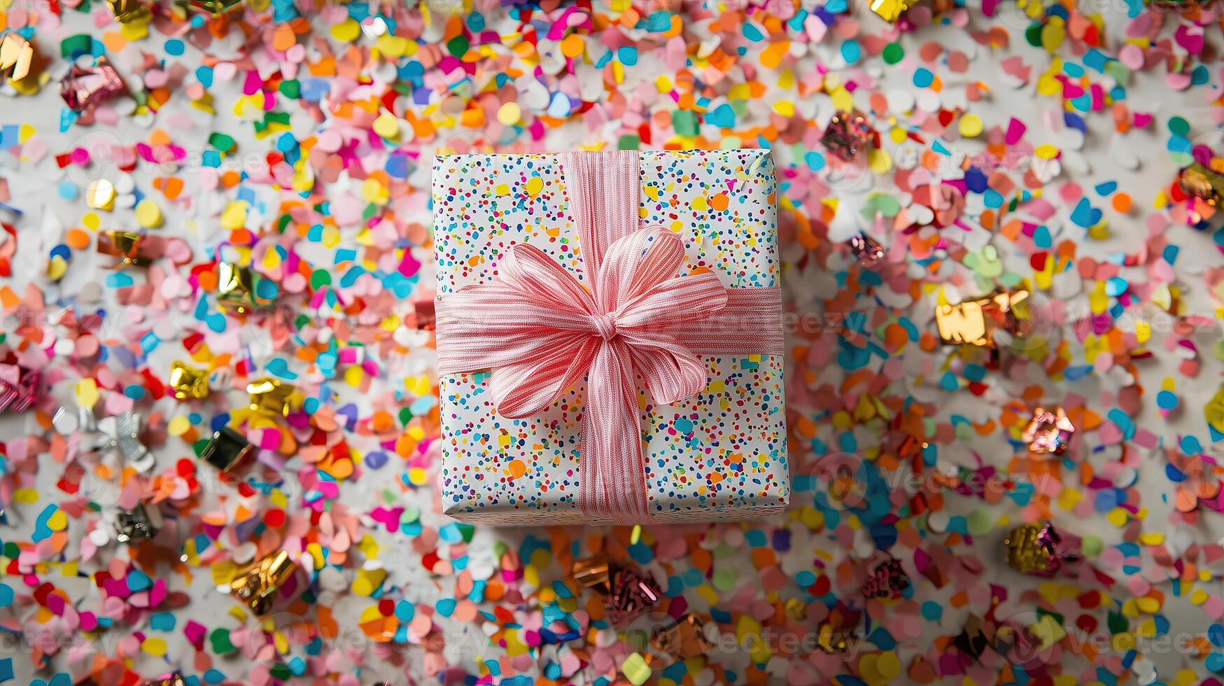 A brightly wrapped gift box photo