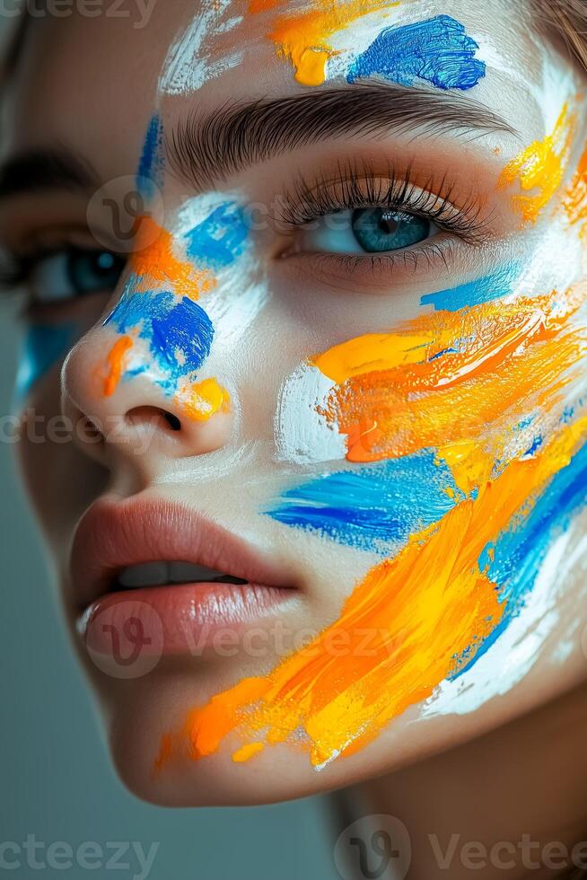 Portrait of a woman with abstract paint strokes photo