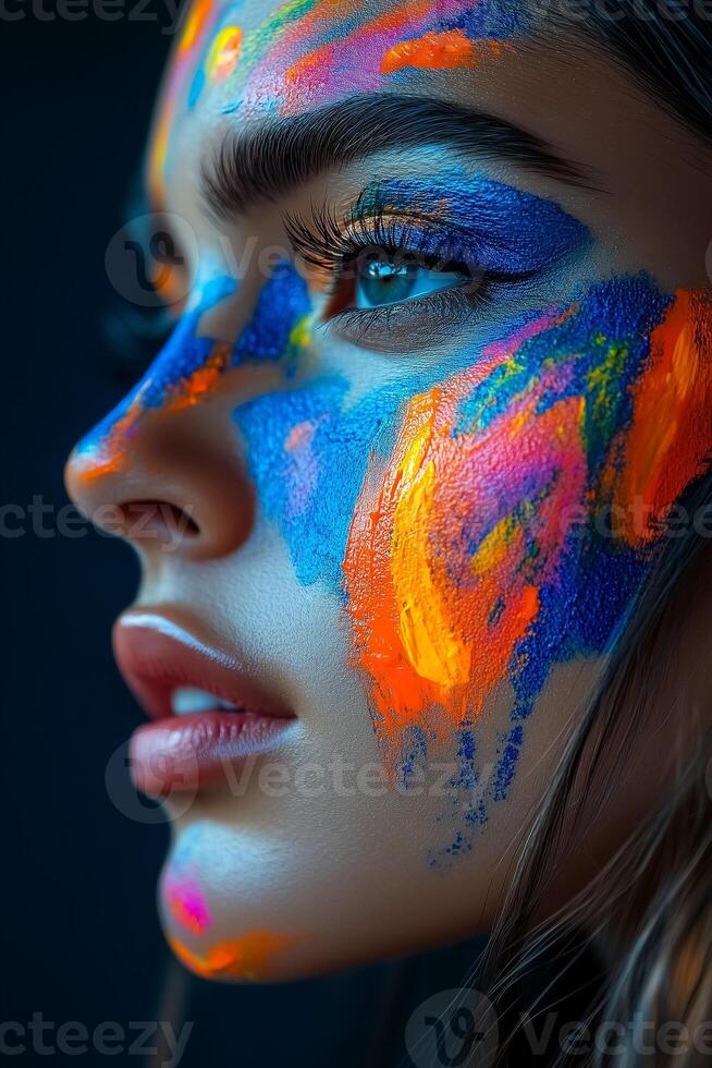 Portrait of a woman with abstract paint strokes photo