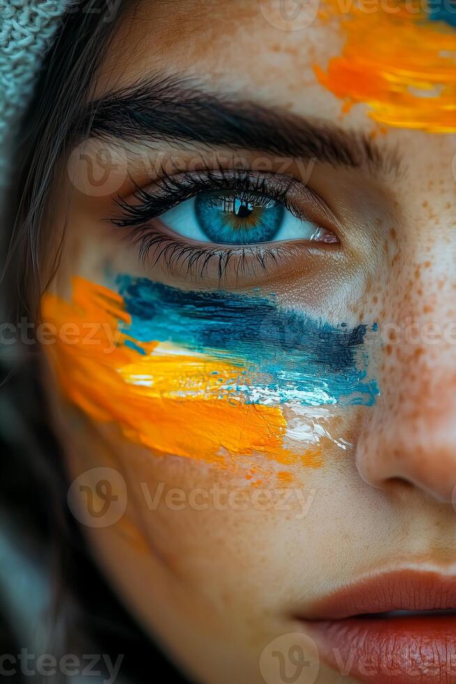 Portrait of a woman with abstract paint strokes photo