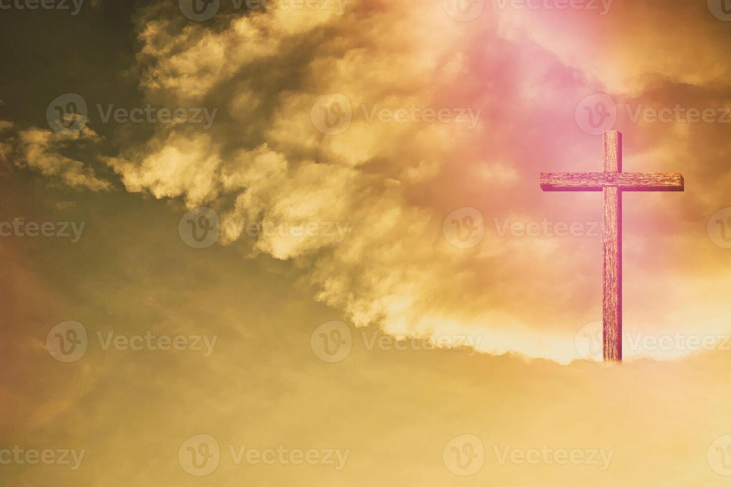 Abstract of Christ Cross on Heaven Sky with Fortuna Gold LIght, Suitable for Religion. photo