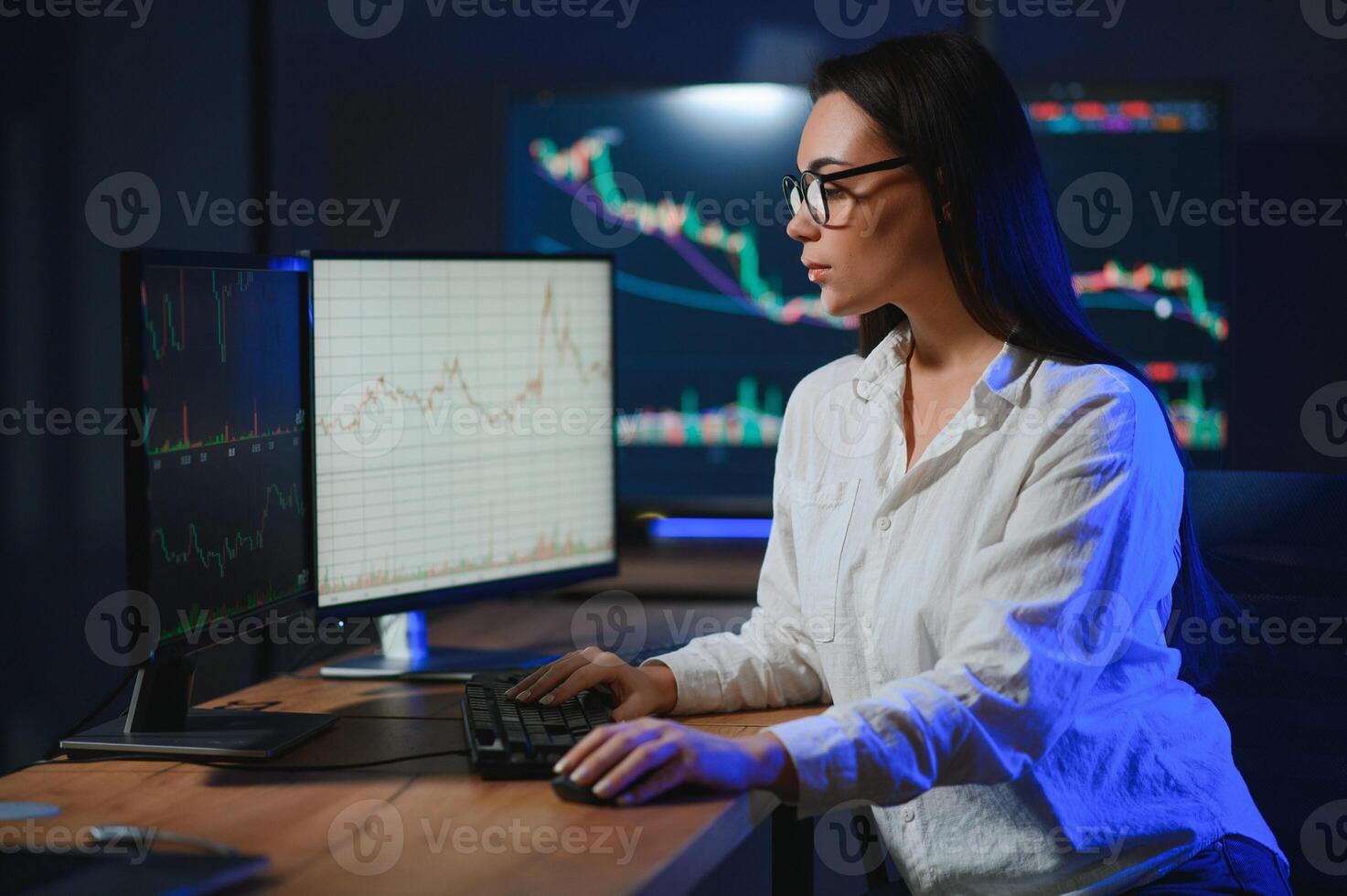 Business stock traders working on crypto currency markets with blockchain technology photo