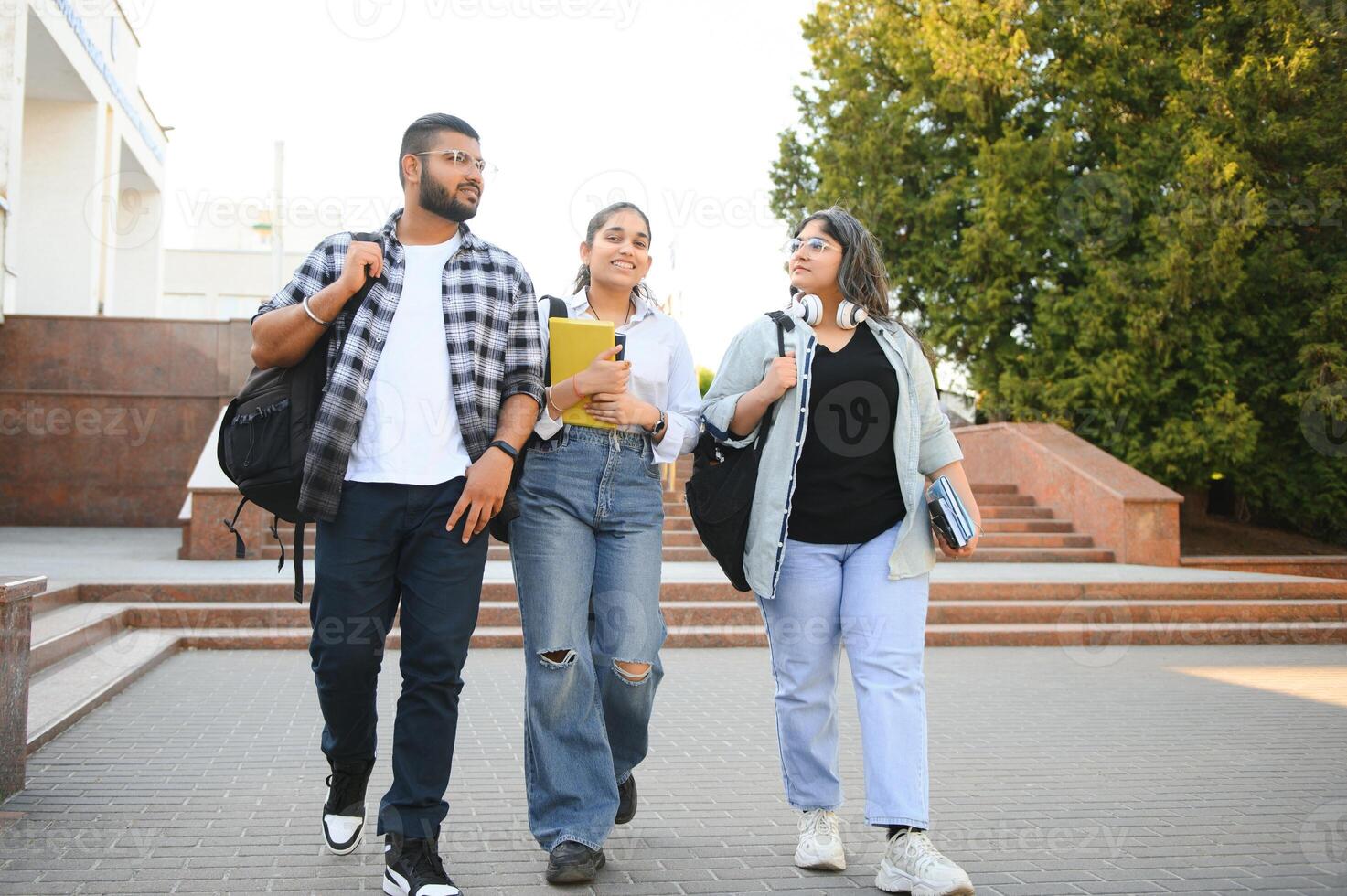 Cheerful Indian asian young group of college students or friends together photo