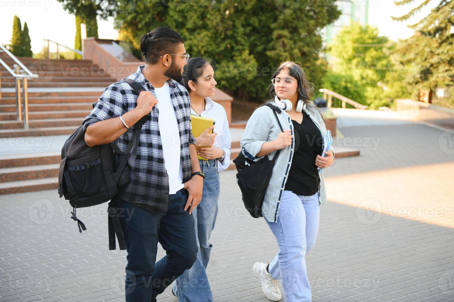 Group of Indian or Asian college students in the campus photo