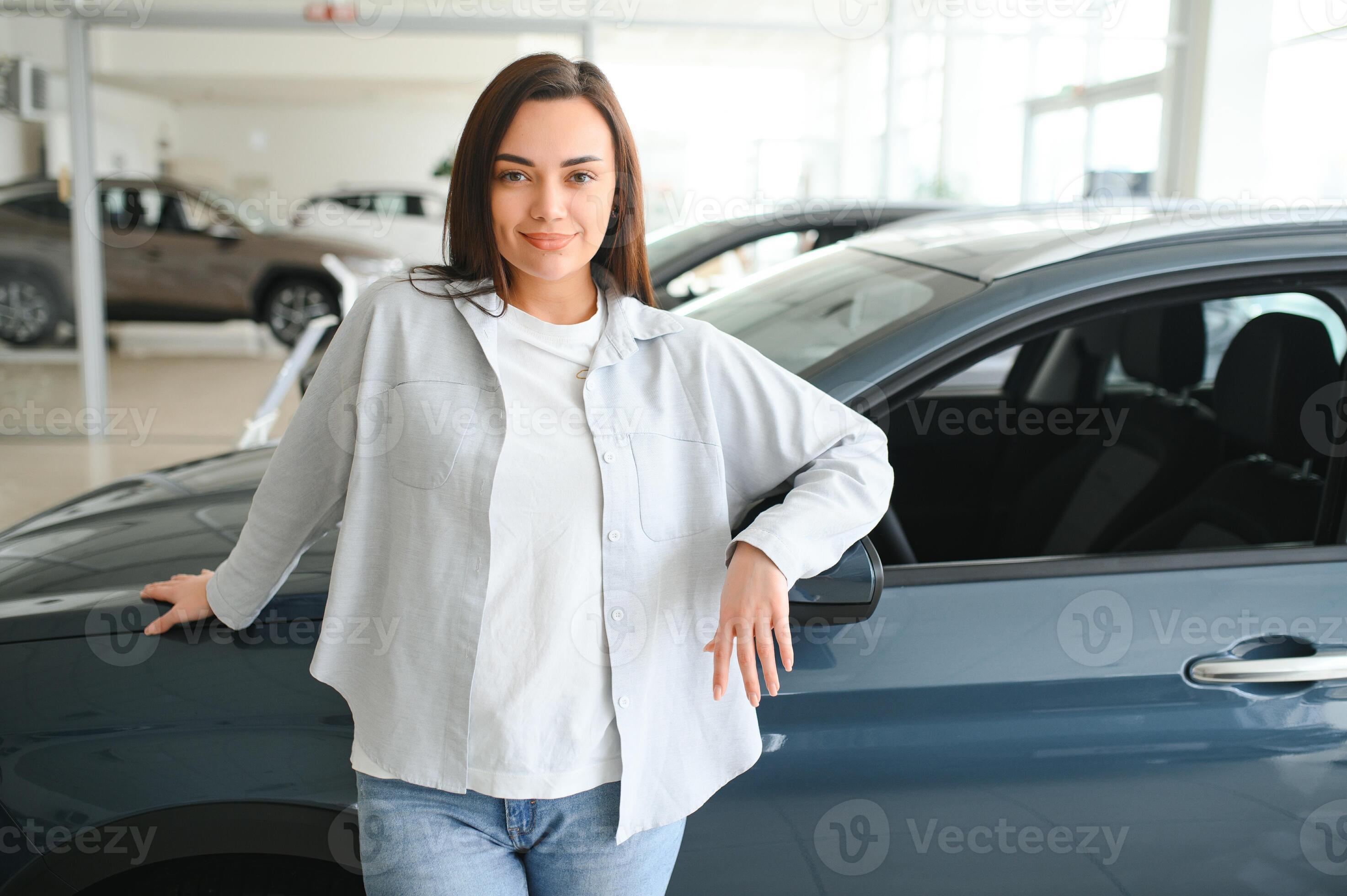 Happy friendly woman customer female buyer client chooses auto wants to - Cathy Wants To Buy A New Watch Online