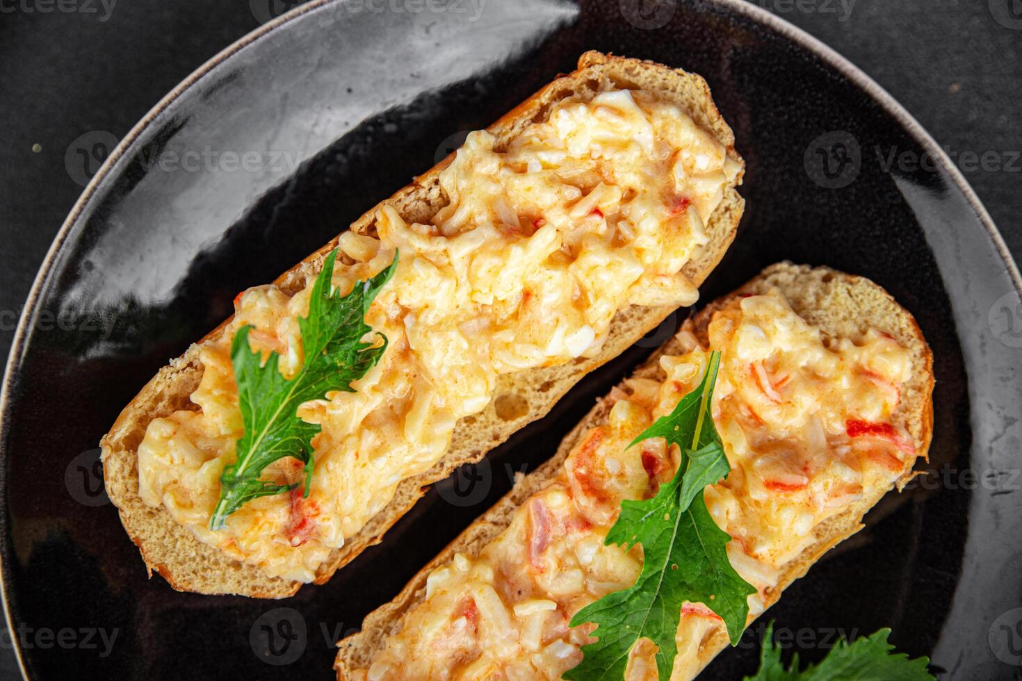 salad spread surimi and crab sticks, mayonnaise smorrebrod fresh meal food snack on the table copy space food background rustic top view photo