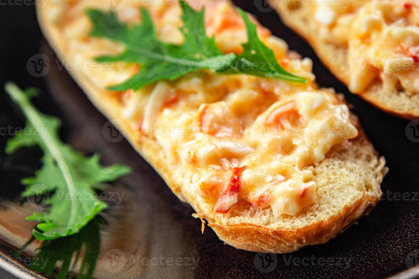 salad spread surimi and crab sticks, mayonnaise smorrebrod fresh meal food snack on the table copy space food background rustic top view photo