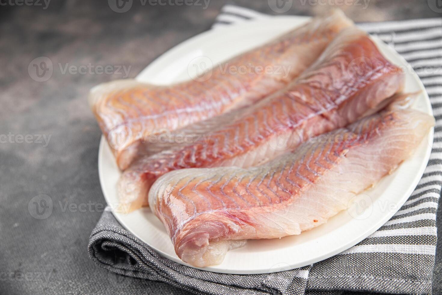 fish raw fillet white cod or halibut fresh food on the table copy space food background rustic top photo