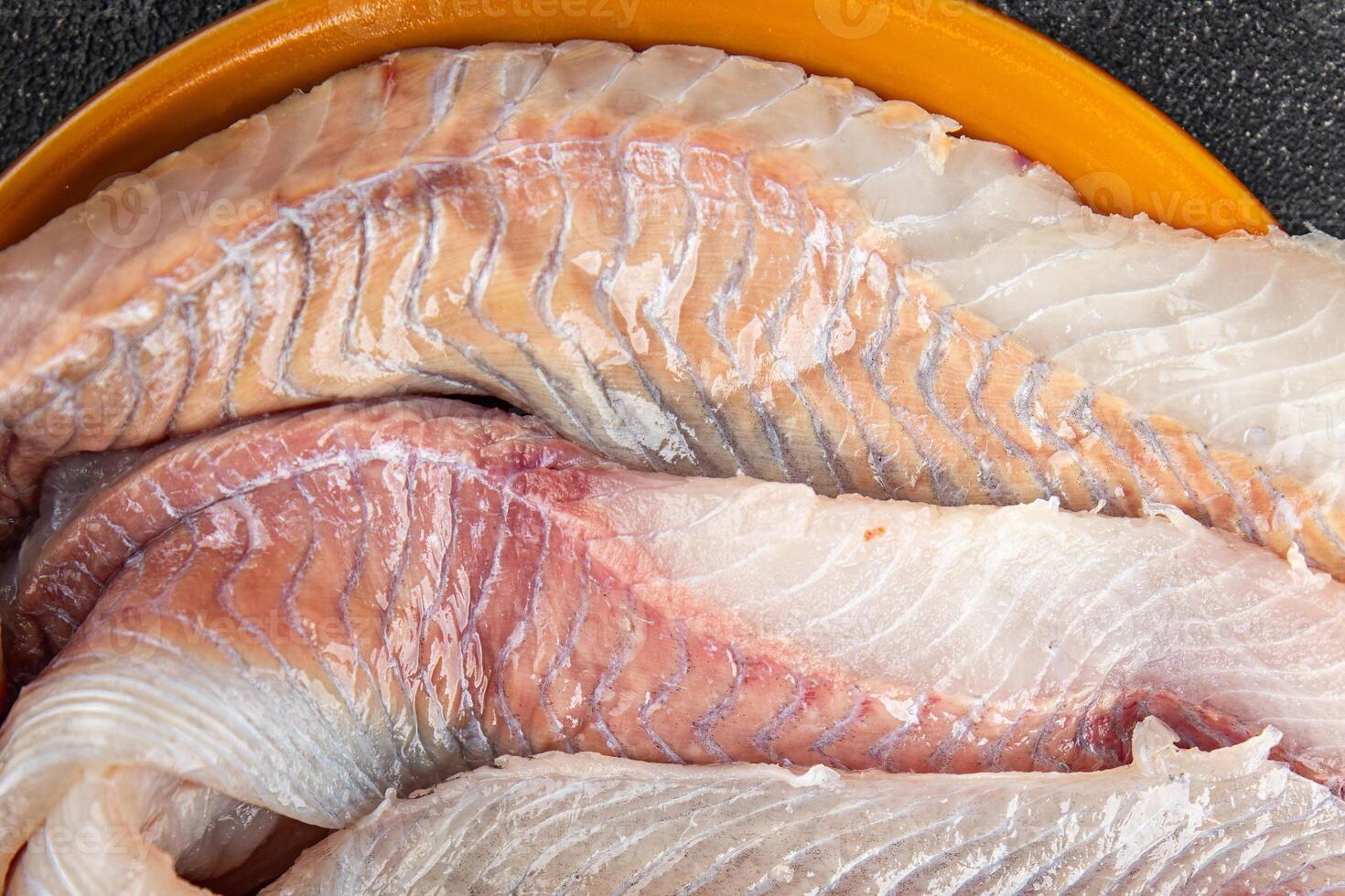 fish raw fillet white cod or halibut fresh food on the table copy space food background rustic top photo