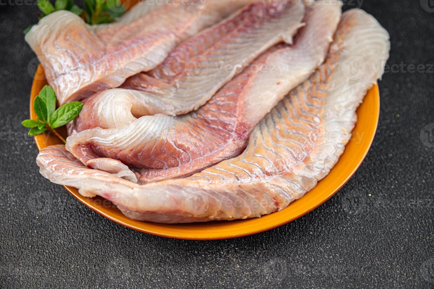 fish raw fillet white cod or halibut fresh food on the table copy space food background rustic top photo