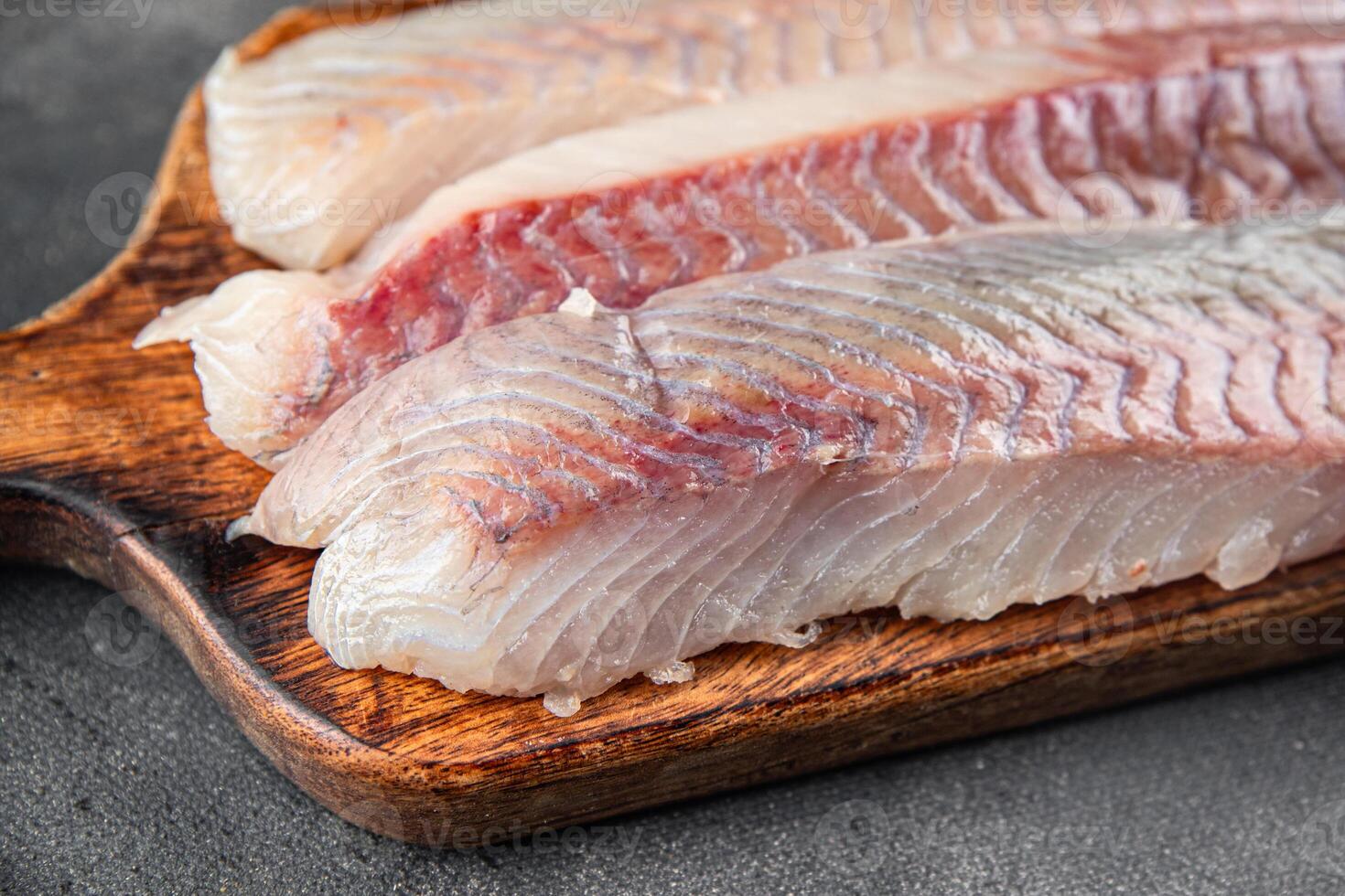 fish raw fillet white cod or halibut fresh food on the table copy space food background rustic top photo