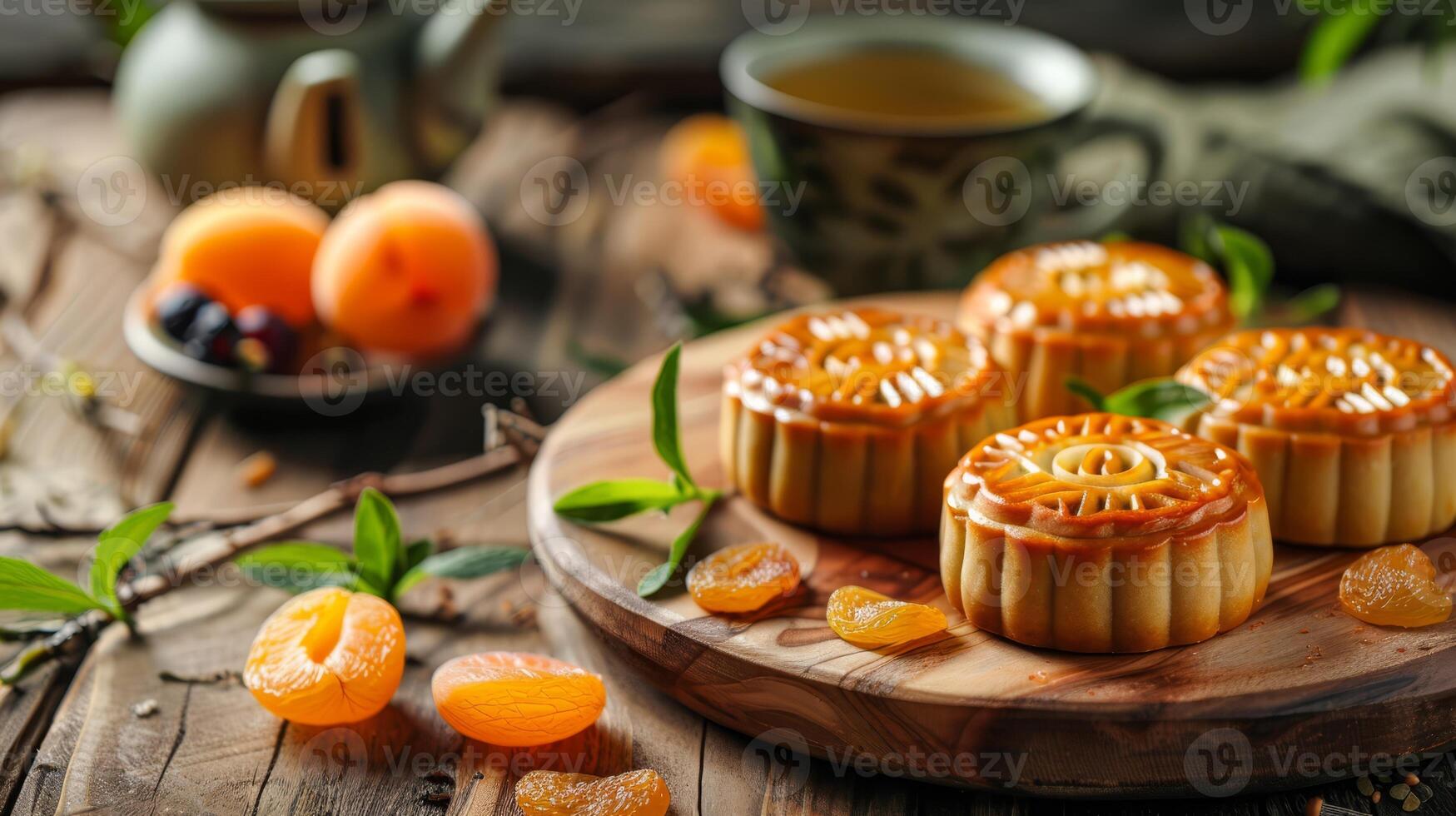 Close up Asian mooncakes with dried apricots photo