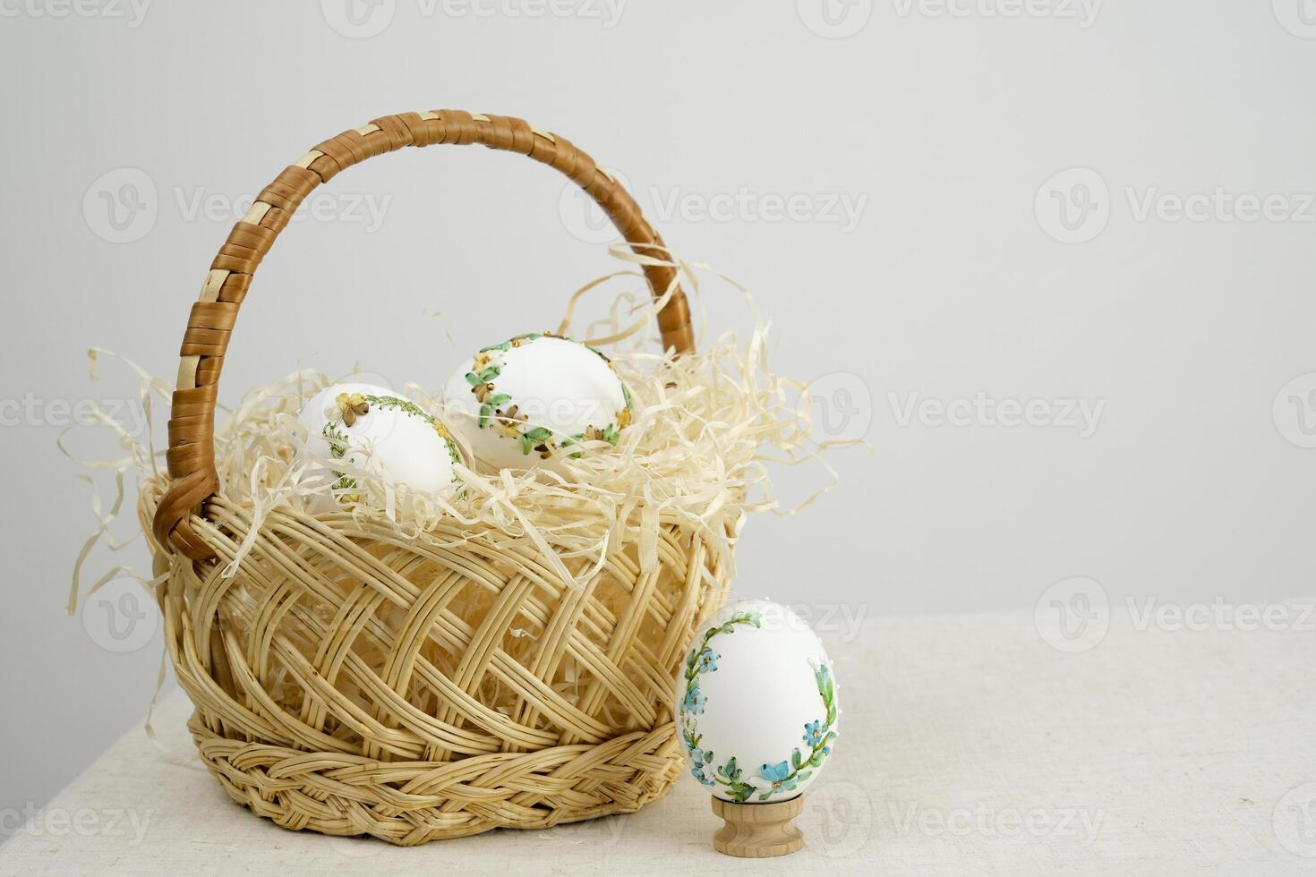 Embroidery on eggshells Collection of colourful hand painted decorated easter eggs on white background cutout file. Pattern and floral set. Many different design. Mockup template for artwork design photo