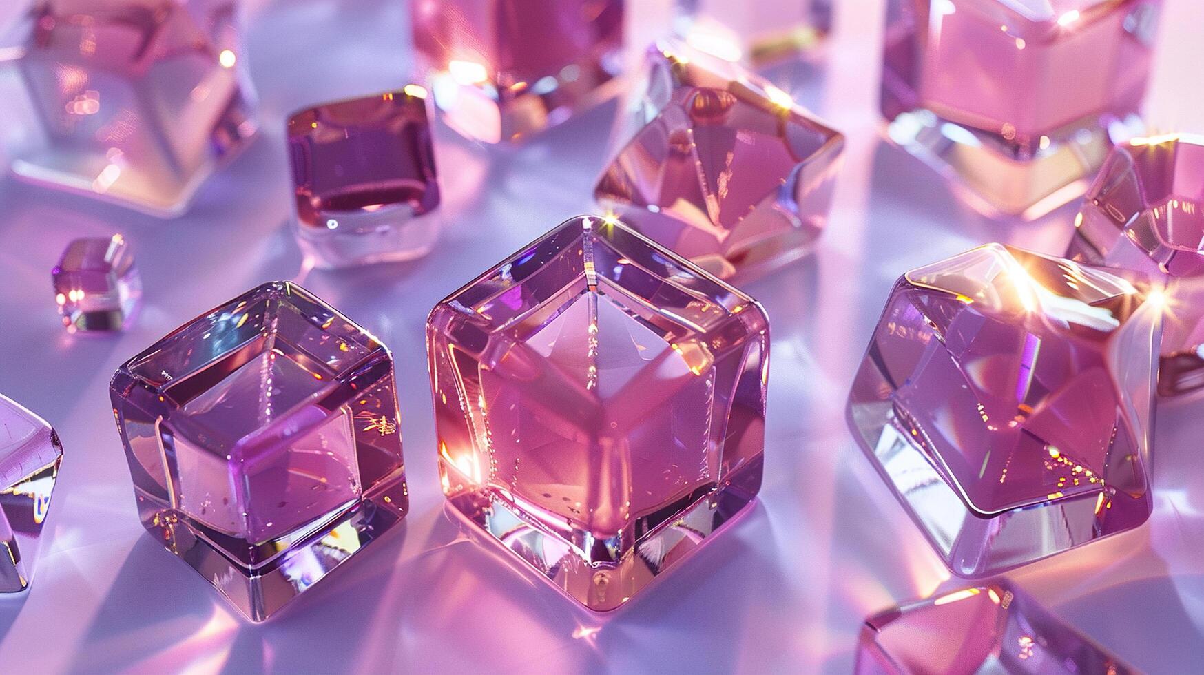 Rainbow crystal cubes or blocks on purple abstract background, glass refraction effect. Generated by artificial intelligence photo